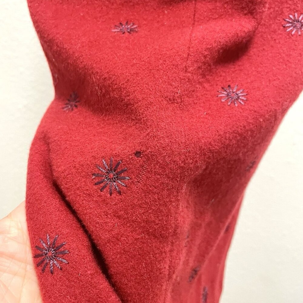 Vintage BURBERRY Wool Cashmere Angora Embroidered Pencil Skirt Red size 14 - Picture 6 of 8